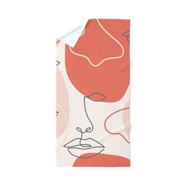 CafePress Woman Face Line Art Modern Blush Pink 30"x60" Absorbent Cotton Back, Soft Beach, Pool Towel