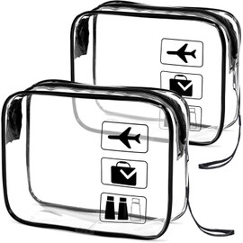 2 Pcs Clear Travel Toiletries Bag, Toiletry Bag with Zippers Travel Accessories Portable TPU Waterproof Cosmetic Makeup Bags for Women and Men (Black)