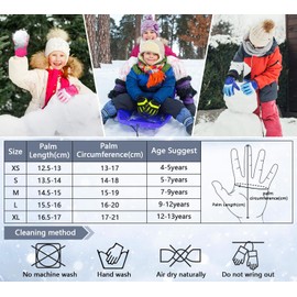 Homord Children's Gloves, Waterproof Ski Gloves, Children's Winter Gloves for Boys and Girls, Warm Breathable Snow Gloves, Winter Thinsulate Gloves with Fingers for Children Aged 3-14 Years