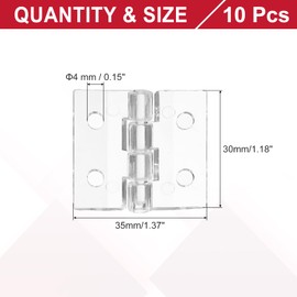 MECCANIXITY Small Acrylic Hinges Plastic Clear Hinge 35 x 30 mm Continuous Piano Folding Hinges with Hole for Aquarium Lid Crafts Display Stand Pack of 10 Transparent