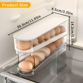 Skycase Egg Holder Fridge - Egg Holder for Fridge, Stackable Egg Container, 2 Layers Automatic Rolling Egg Container for Fridge, Egg Storage Fridge with Lid (1 Set)