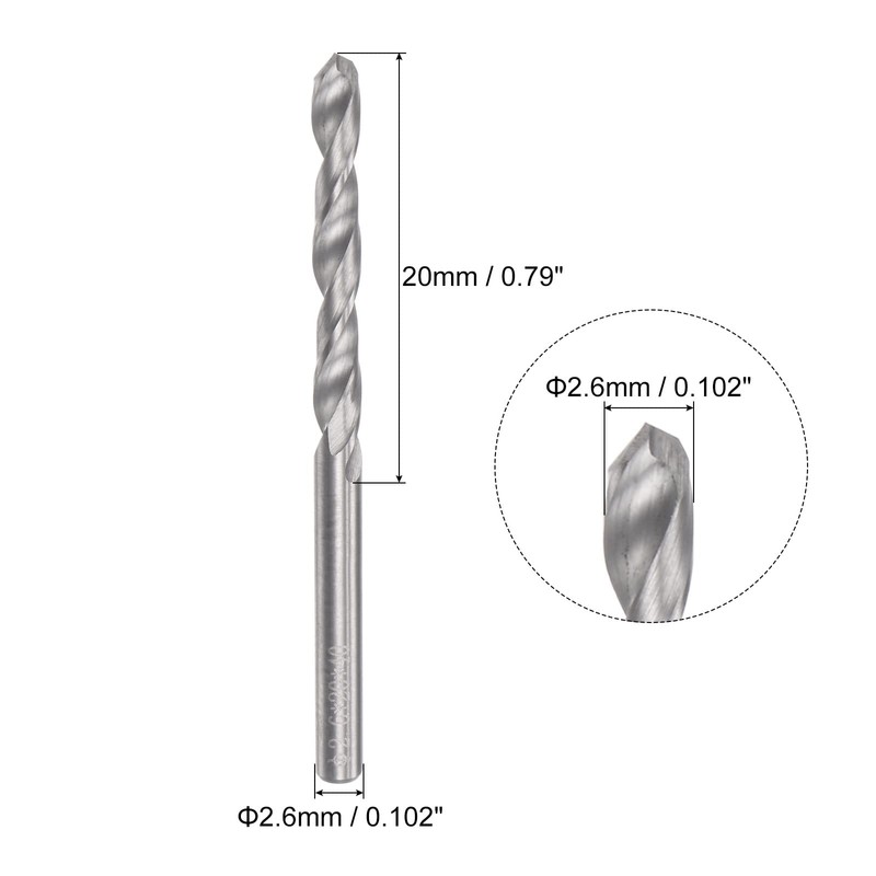 sourcing map Solid Carbide Drill Bits, 2.6mm C2/K20 Tungsten Carbide
