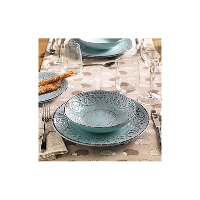 BRANDANI 55975 Serendipity Turquoise Stoneware Soup Plate, Multi-Colour