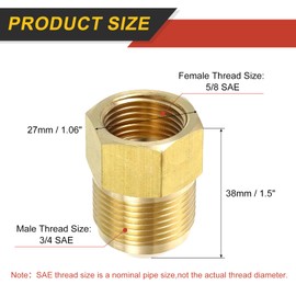 uxcell Brass Pipe Fitting, 3/4 SAE Male x 5/8 SAE Female Pipe Adapter Flare Tube Fitting for Air Gas Line Refrigeration HVAC