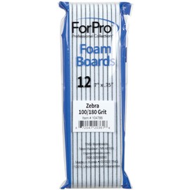 ForPro Professional Collection Nail Foam Boards, Zebra, 100/180 Grit, Double-Sided Manicure and Pedicure Nail Files, 7” L x .75” W, 12-Count