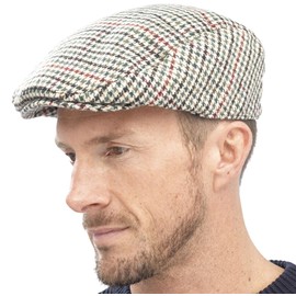 Tom Franks Herren Kariert Wollmischung Tweedkappe Flach - Beige, L/XL