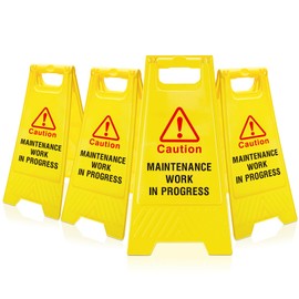 Geetery 4 Pcs Maintenance Work in Progress Floor Sign Two Sided Folding Bright Yellow Warning Signs for Commercial Use