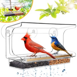 LUJII Shatterproof Window Bird Feeder with Strongest Suction Cups, Wild Bird Feeder for Outdoors Feeding, All One Piece Not Glue-Assembled, Fits Bigger Birds Like Cardinal or Blue Jay, Clear
