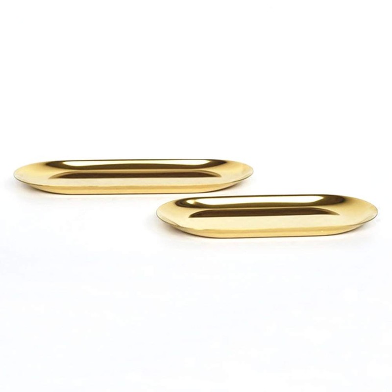 Set of 2pcs Gold Oval Tray Stainless Steel Cosmetics Jewelry