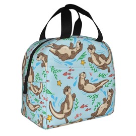 VOOHDDY Fish Otter Cute Cartoon Insulated Lunch Bag For Men Women Reusable Lunch Box Container Waterproof Portable Cooler Thermal Tote Bag For Work Office Picnic Beach Travel