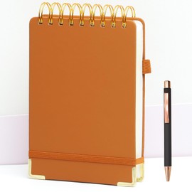 Simind Top Spiral Notebook 5x7 Leather Steno Pad 300 Pages Hardcover Steno Notebooks Top Spiral for Work Steno NotePad, 100 GSM Thick Paper, Left Handed Notebooks for Office College School,Brown