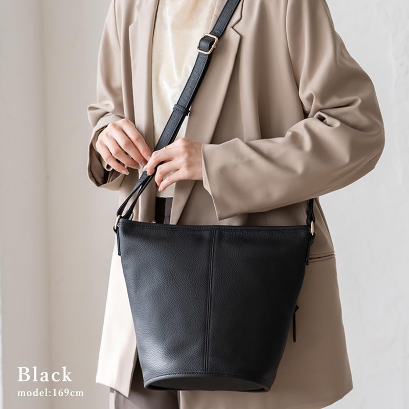 VITAFELICE sib-20049n Women's Genuine Leather Bucket Shoulder Bag, Black