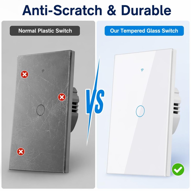 Lsliangmei 2.4GHz WiFi Smart Wall Touch Light Switch (Glass Panel,