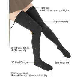 EZFS PLUS Thigh High Socks for Women Extra Long and Thick Over the Knee Cotton Boot Stockings Leg Warmer for Girls - 1 Pair Charcoal