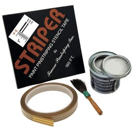 Automotive Pinstriping KIT - Stencil/Brush/Paint - Pinstripe Your Car/Truck - Results: 3/32 inch Stripe, 5/32 inch Space, 1/16 inch Stripe (Silver, 42 Foot roll)