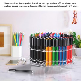 Marketing Holders 2 Pack 120 Slot Pen Holder Clear Acrylic Organizer Tabletop Display Color Pencils Makeup Brushes Utensils Office Art Studios Classroom Salons Stationary Display
