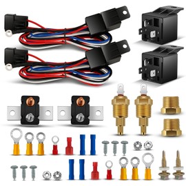 Auto Dynasty 2 Pcs Radiators Dual Fan Relay Kit, 40 AMP Automotive Relay Thermostat Switch Kit for 12V DC Operation, 3/8" NPT Radiator Fan Switch with 1/2" NPT Adapter (180f On / 165f Off)