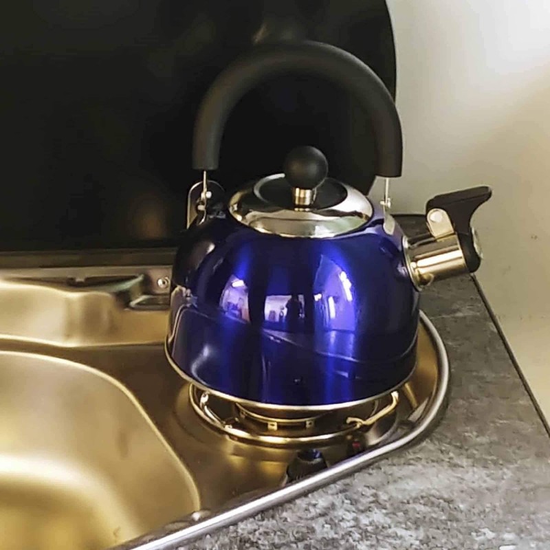 Blue 1.6 Litre Gas Hob Kettle with Folding Handle Caravan