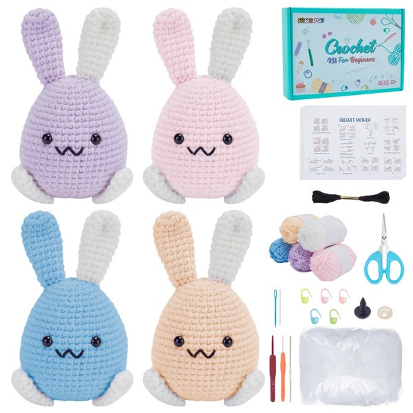 FREEBLOSS Set of 4 Crochet Set for Beginners Crochet Rabbit