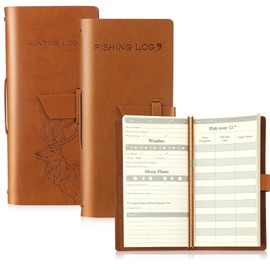 Tenceur 2 Pcs Leather Fishing Log Book Hunting Log Book to Record Details Fishing Journal Hunting Book for Huntsman Fishermen Species, 96 Pages, Tan Reddish Brown