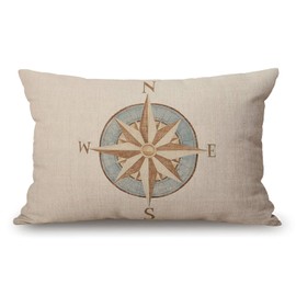 Nautical Compass Pillow Covers 12" x 20" Lumbar Pillow Covers Home Decorative Cotton Linen Cushion Case for Sofa Couch Housewarming Gifts Family Room Décor