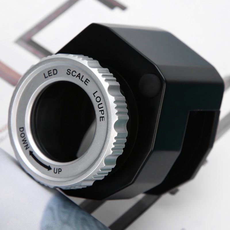 30X Magnifier Optical Glass Lens Magnifier Scale Full Metal LED