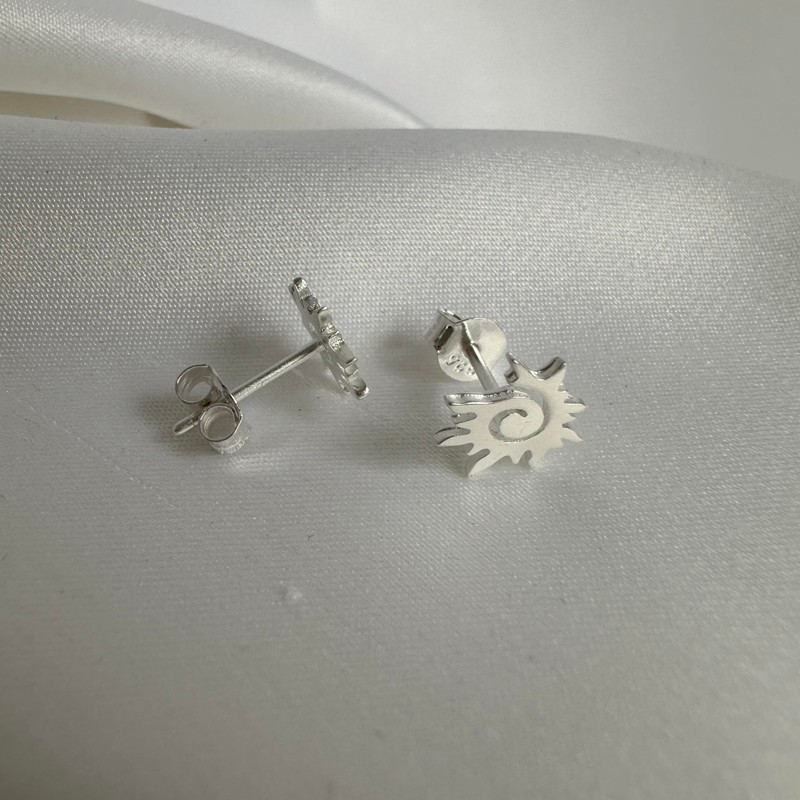 Sterling Silver Spiral Flaming Sun Stud Earrings