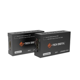 J-Tech Digital HDMI Extender 1080P 60Hz Over Single CAT 5e/6/7 PoC (Power Over Cable) up to 165ft, Deep Color EDID Copy Zero Signal Loss [JTD-HDEX-1PV2]