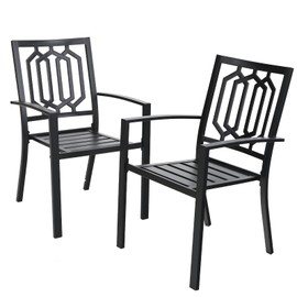 PHI VILLA 2 Pcs Metal Patio Dining Chairs, Set of 2 Black Outdoor Dining Chairs, Stackable Bistro Deck Chairs for Garden Backyard Lawn, Indoor/Outdoor Portable Chairs, Support 300 lbs