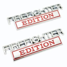 WULIDE Firefighter Edition Emblem, Firefighter Edition 3D Metal Fenders Decal Car Badge for Pickup Truck Car Truck Motorcycle F150 F250 F350 4.13" L x 1.2" W 2Pack (Silver/Red)