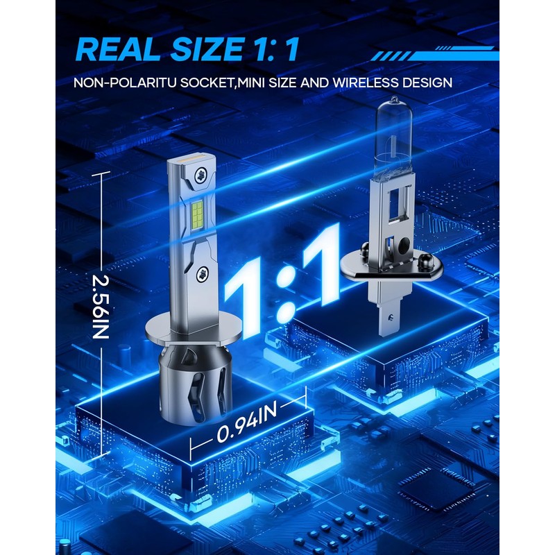 AtomBulb H1 Bulbs, 40000LM 6500K Cool White, 1:1 Mini Size,