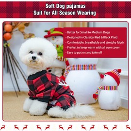 BINGPET Small Dog Pajamas Plaid with Reindeer,Print Dog Onesie Dog Pjs,Soft Comfortable Dog Sweater Warm Pet Winter Clothes Classic Plaid Puppy Pajamas,Pet Cat Pajamas,Lightweight Pet Jumpsuit