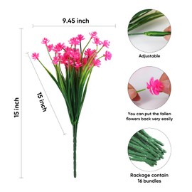 JEMONG 16 Bundles Artificial Flowers Outdoor UV Resistant Fake Flowers No Fade Faux Plastic Plants Garden Porch Window Box Decorating (Pink-Daffodil)