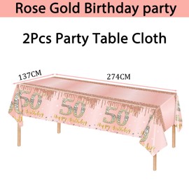 2Pcs Rose Gold Happy 50th Birthday Party TableCloth,137*274cm Plastic Rose and Gold 50th Table Cloth for Her Girl Women Birthday Table Decorations Disposable Party Tablecovers for Birthday Party