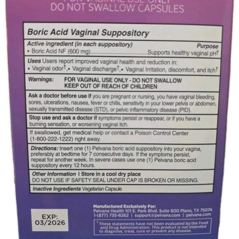 Pelvana Boric Acid Suppository Combo Kit 60 Suppository, 15 Applicators
