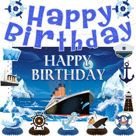 Nautical Party Decorations Cruise Ship Birthday Party Decor Supplies Includes Happy Birthday Banner Hanging Swirls for Ocean Ship Anchor Nautical Sailor Birthday Party Decorations