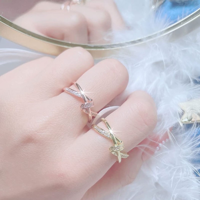 925 Sterling Silver Cross Love Knot Ring Stacking Wishbone Rings
