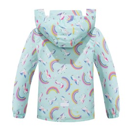 MGEOY Girls Rain Jacket Lightweight Waterproof Hooded Rain Fleece Lined Raincoat Windbreakers for Kids Green 8/9