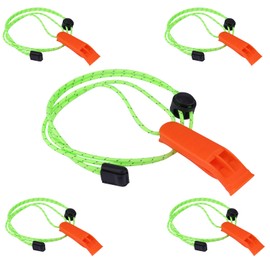 AIEX Pack of 5 Emergency Whistle, Survival Whistle with Lanyard, Extra Loud Plastic Whistle, Signal Whistle for Camping, Swimming, Boating, Surfing, Hiking