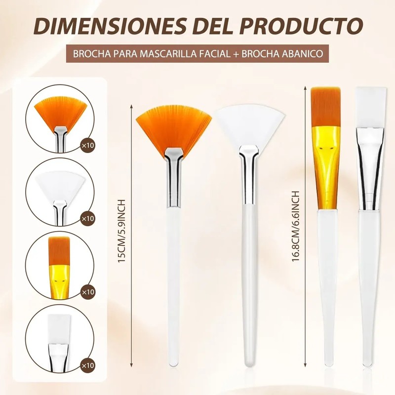 40pzs Para Facial Serum Acido Spa Brochas Mascalilla Blanco