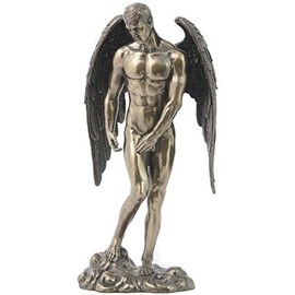 11.25 Inch Standing Winged Nude Male Figurine, Cold Cast Bronze Tone