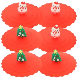 DOITOOL 6 Pcs Silicone Cup Lids,Christmas Tree Snowman Silicone Lids for Cups,Reusable Mug Covers for Hot and Cold Water,Christmas Decoration