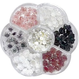 Flower Nail Parts, Roses, Approximately 90 Pieces, 6 Colors, 0.3 inches (6 mm), 0.3 inches (8 mm), Rose, Camellia, Camellia, Rose, 3D, Large, Flower Parts, Nail Art, Jewelry, Deco Parts, Handicrafts