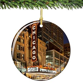 City-Souvenirs Chicago Christmas Ornament Marquee, Porcelain 2.75" Double Sided Christmas Ornaments