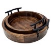 Handmade Round Wooden Serving Tray Set of 2 with Metal
