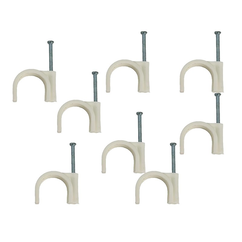 White Round Cable Clips with Fixing Nail K-Type 50pcs (16mm)
