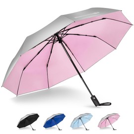 NINEMAX UV Umbrella for Sun Protection UPF 50+, 46 Inch Travel Compact Sun Umbrellas UV Blocking Small Auto Open Personal Portable for Walking (Pink)