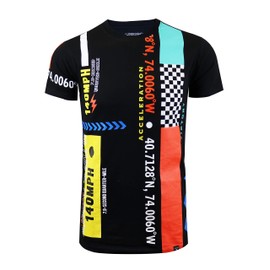 SCREENSHOTBRAND-S11033 Mens Hip-Hop Hipster Premium Tee - Longline Fashion Multicolor Auto Motor Sport Race Print T-Shirt-Black-Small