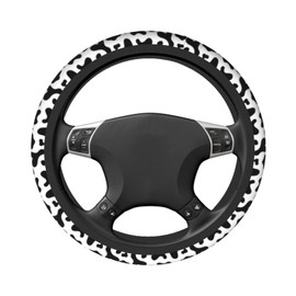 Black and White Cow Skin Steering Wheel Cover Universal 15 Inch Car Wheel Protector Car Steering Wheel Accessories Pubnico for Women Girls Gifts