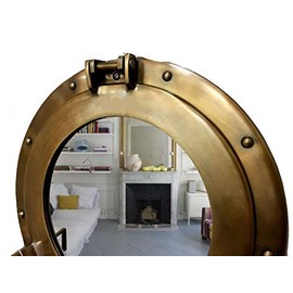 Antique Brass Porthole Mirror Aluminum Porthole 15" Wall Hanging Nautical Home Decor
